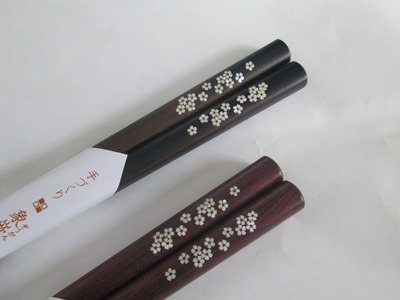Pair of Ebony Chopsticks & Rests Cherry Blossoms / Maple Leaves 